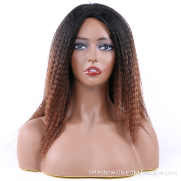 Hot sell Cheap Wholesale Fluffy Black Mixed Blonde Long Wigs Synthetic yaki straight hair wig  Yaki Silk Straight Wave Wig
